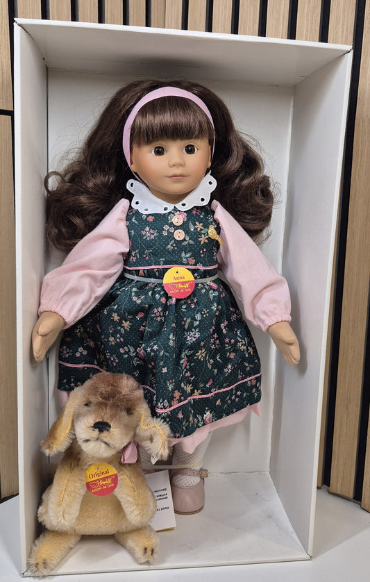 Steiff Puppe Anna mit Hund - 1993 - 43cm - (701085) - Neuwertig - limitiert