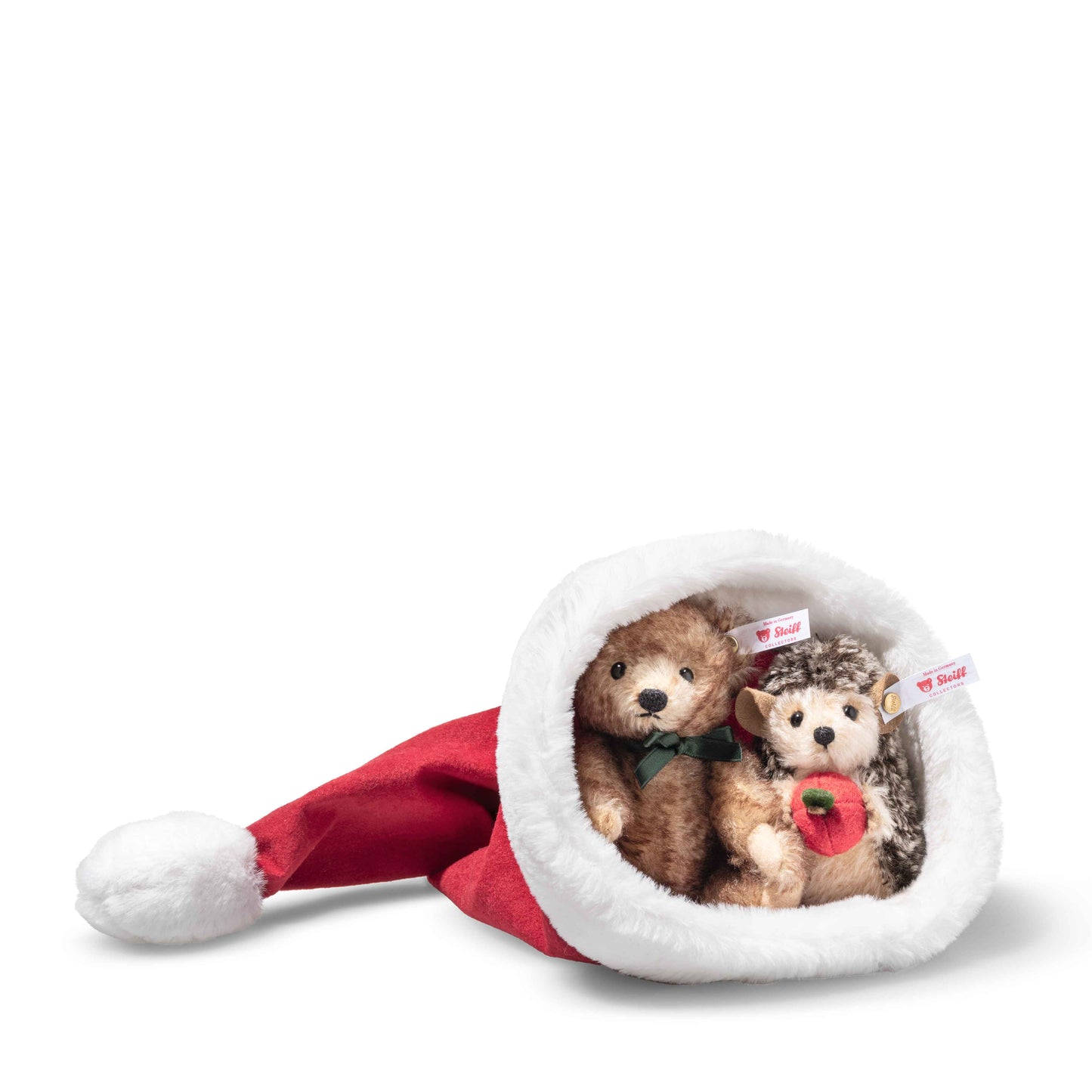 Steiff Igel und Teddybär in Weihnachtsmütze - 14cm - (005770) - Neu -