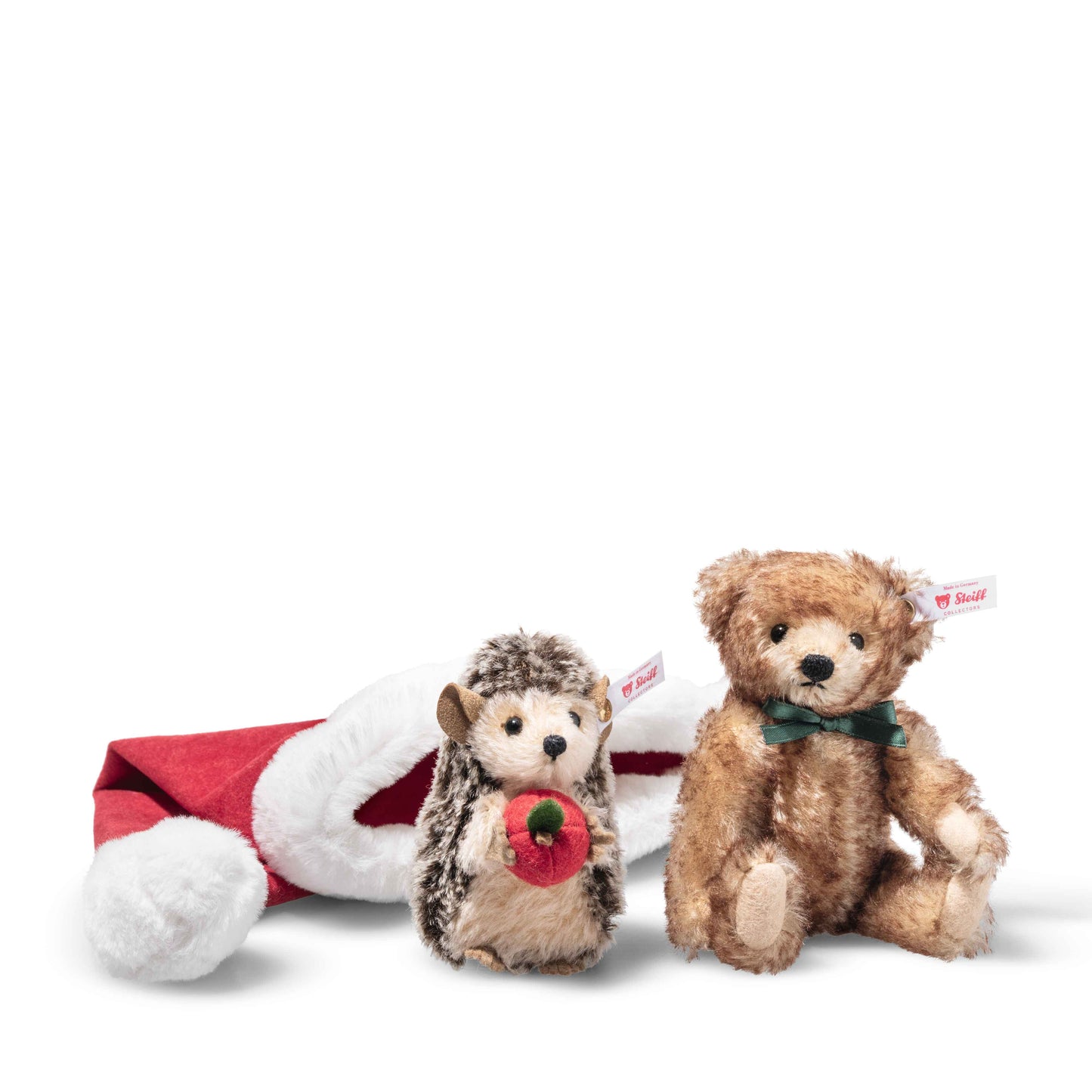 Steiff Igel und Teddybär in Weihnachtsmütze - 14cm - (005770) - Neu -