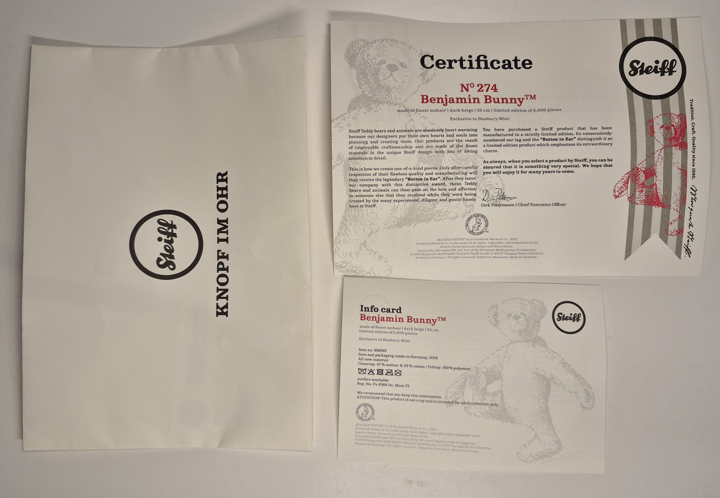 Steiff 690747 Benjamin Bunny™, Danbury Mint, 25cm, selten, lim. (2019)