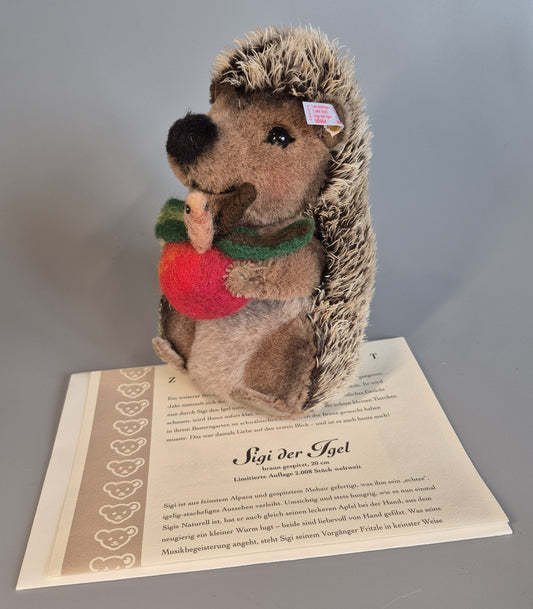 Steiff Sigi der Igel, mit Musikspielwerk, 20cm, neuwertig, 2008, (037092) ARCHIV