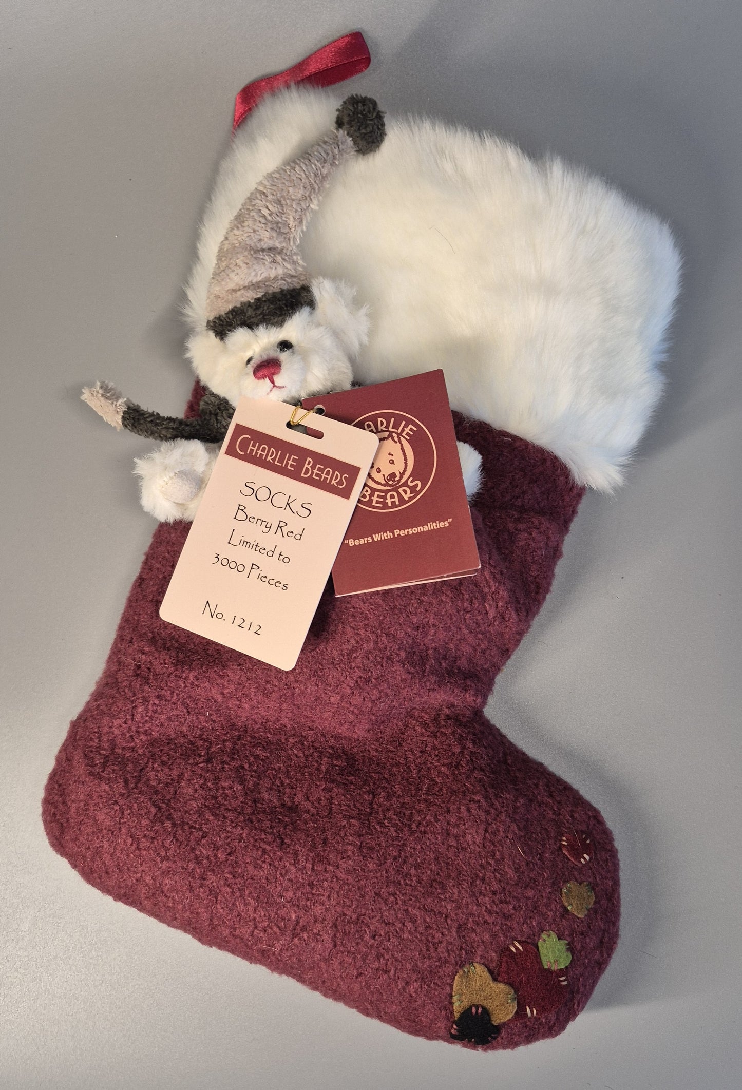 Charlie Bears, Weihnachtsstrumpf Berry Red, Isabell Lee, 33cm, CB1251604,(2015)
