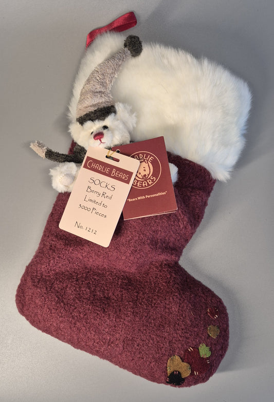 Charlie Bears, Weihnachtsstrumpf Berry Red, Isabell Lee, 33cm, CB1251604,(2015)