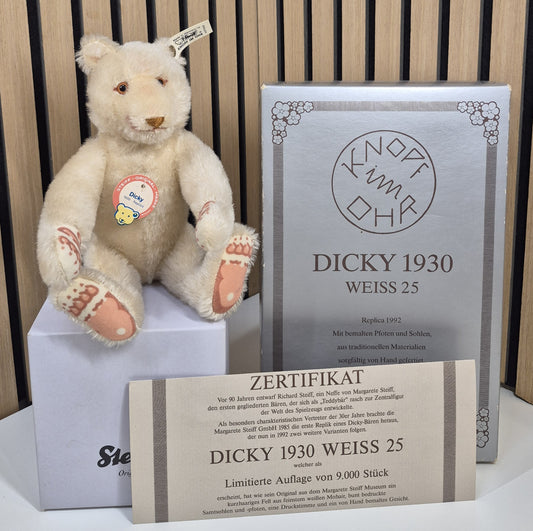 Steiff Dicky Bär Replika - weiß - 25cm - (407550) - Neuwertig - (B1)