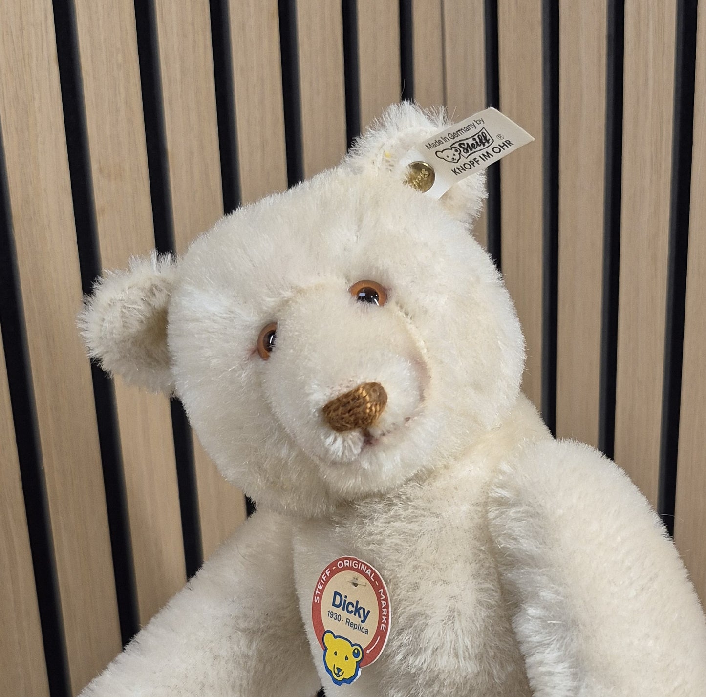 Steiff Dicky Bär Replika - weiß - 30cm - Musterstück - Neuwertig - (B2)