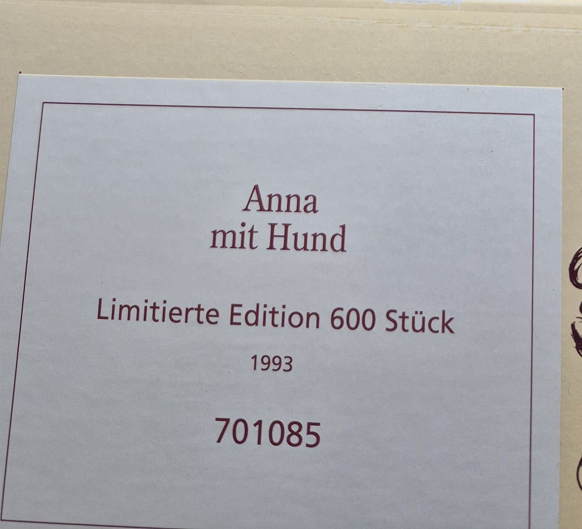 Steiff Puppe Anna mit Hund - 1993 - 43cm - (701085) - Neuwertig - limitiert
