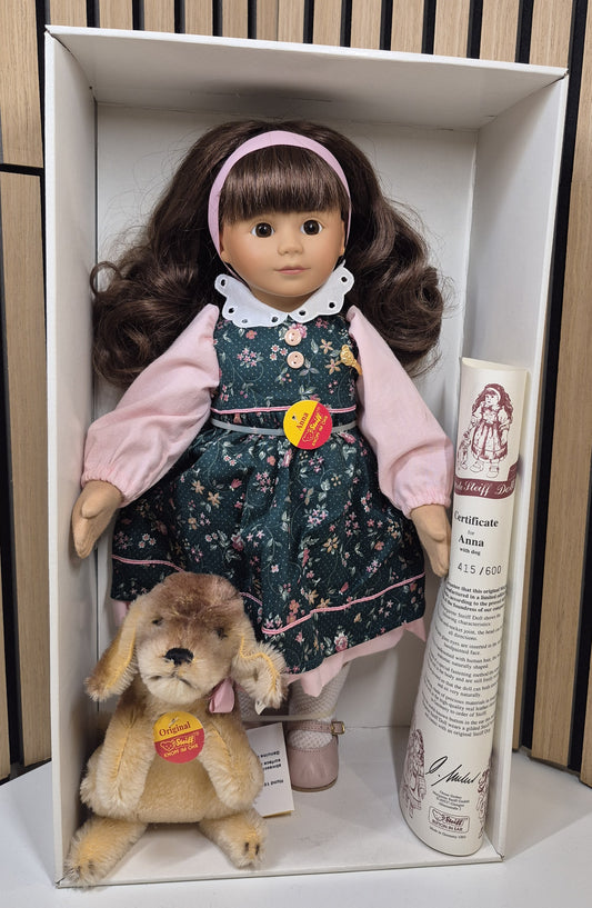 Steiff Puppe Anna mit Hund - 1993 - 43cm - (701085) - Neuwertig - limitiert